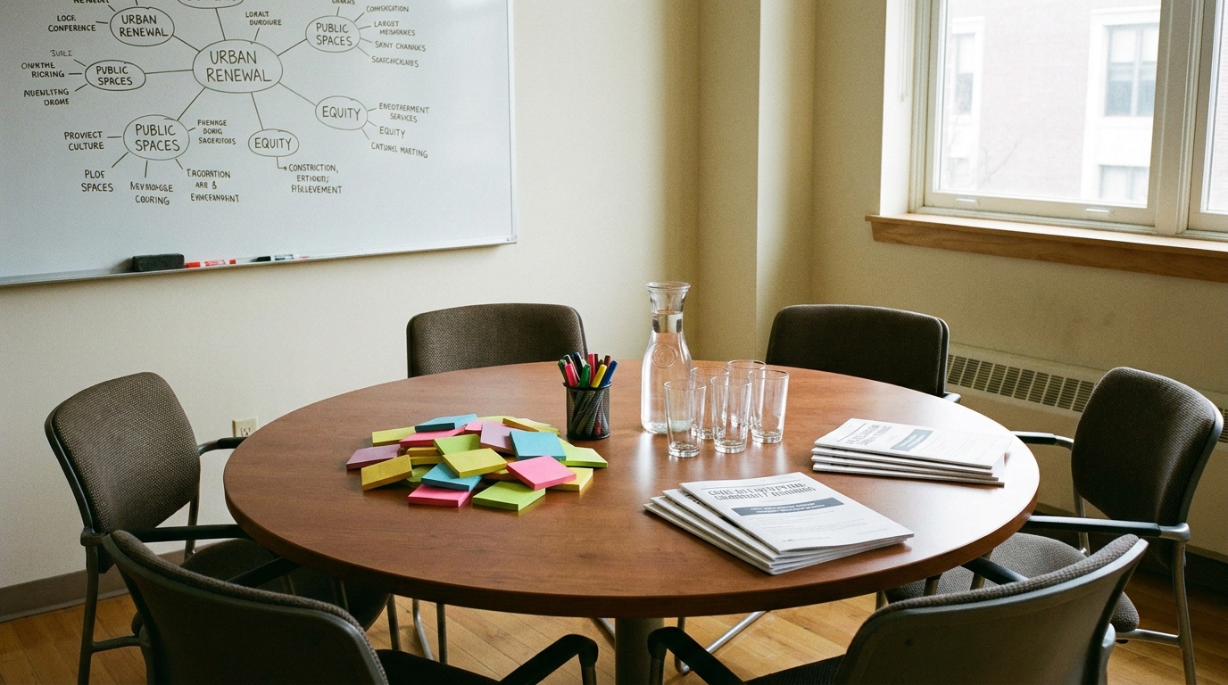 Taula rodona preparada per a una sessio de deliberacio