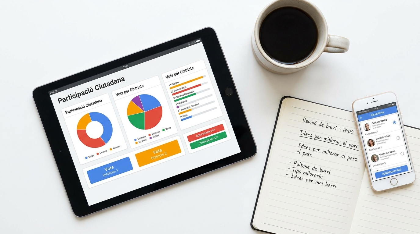 Tablet i mobil mostrant una interficie de votacio digital